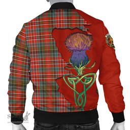 Scottish MacPherson Weathered Tartan Family Crest with Thistle and Scotland Map Tartan Plaid Bomber Jacket Scottish Plaid Tartan Plaid - ScotsTee - scotstee.com
