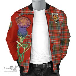 Scottish MacPherson Weathered Tartan Family Crest with Thistle and Scotland Map Tartan Plaid Bomber Jacket Scottish Plaid Tartan Plaid - ScotsTee - scotstee.com