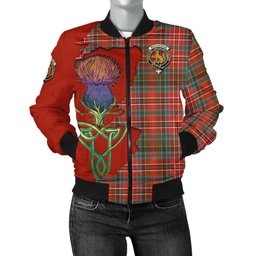 Scottish MacPherson Weathered Tartan Family Crest with Thistle and Scotland Map Tartan Plaid Bomber Jacket Scottish Plaid Tartan Plaid - ScotsTee - scotstee.com