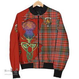 Scottish MacPherson Weathered Tartan Family Crest with Thistle and Scotland Map Tartan Plaid Bomber Jacket Scottish Plaid Tartan Plaid - ScotsTee - scotstee.com