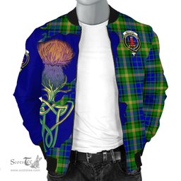 Scottish Maitland Tartan Family Crest with Thistle and Scotland Map Tartan Plaid Bomber Jacket Scottish Plaid Tartan Plaid - ScotsTee - scotstee.com