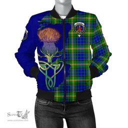 Scottish Maitland Tartan Family Crest with Thistle and Scotland Map Tartan Plaid Bomber Jacket Scottish Plaid Tartan Plaid - ScotsTee - scotstee.com