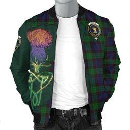 Scottish Stewart Old Tartan Family Crest with Thistle and Scotland Map Tartan Plaid Bomber Jacket Scottish Plaid Tartan Plaid - ScotsTee - scotstee.com