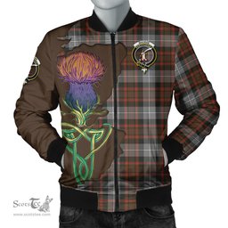 Scottish MacRae Hunting Weathered Tartan Family Crest with Thistle and Scotland Map Tartan Plaid Bomber Jacket Scottish Plaid Tartan Plaid - ScotsTee - scotstee.com
