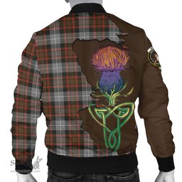 Scottish MacRae Hunting Weathered Tartan Family Crest with Thistle and Scotland Map Tartan Plaid Bomber Jacket Scottish Plaid Tartan Plaid - ScotsTee - scotstee.com