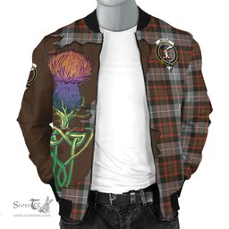 Scottish MacRae Hunting Weathered Tartan Family Crest with Thistle and Scotland Map Tartan Plaid Bomber Jacket Scottish Plaid Tartan Plaid - ScotsTee - scotstee.com