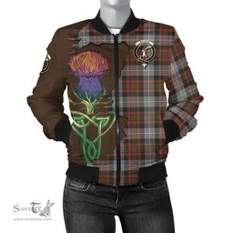 Scottish MacRae Hunting Weathered Tartan Family Crest with Thistle and Scotland Map Tartan Plaid Bomber Jacket Scottish Plaid Tartan Plaid - ScotsTee - scotstee.com