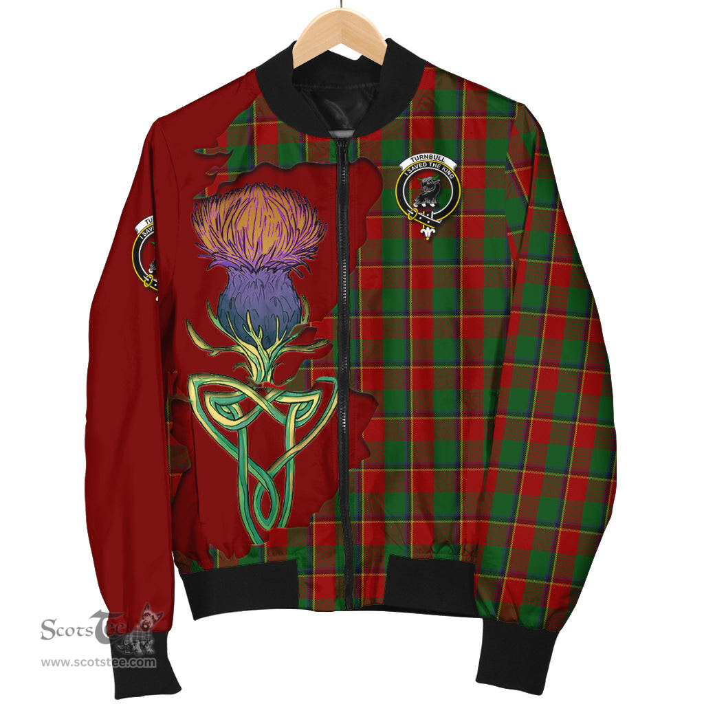 Scottish Turnbull Dress Tartan Family Crest with Thistle and Scotland Map Tartan Plaid Bomber Jacket Scottish Plaid Tartan Plaid - ScotsTee - scotstee.com