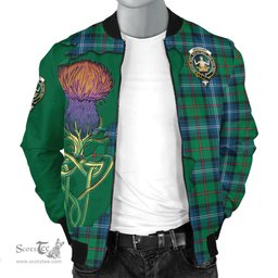 Scottish Urquhart Ancient Tartan Family Crest with Thistle and Scotland Map Tartan Plaid Bomber Jacket Scottish Plaid Tartan Plaid - ScotsTee - scotstee.com