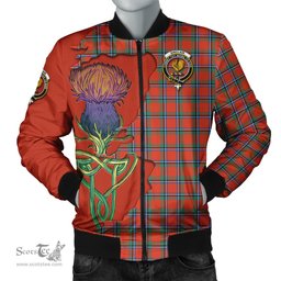 Scottish Sinclair Ancient Tartan Family Crest with Thistle and Scotland Map Tartan Plaid Bomber Jacket Scottish Plaid Tartan Plaid - ScotsTee - scotstee.com