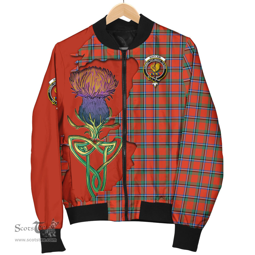 Scottish Sinclair Ancient Tartan Family Crest with Thistle and Scotland Map Tartan Plaid Bomber Jacket Scottish Plaid Tartan Plaid - ScotsTee - scotstee.com