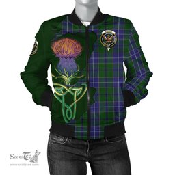 Scottish Wishart Hunting Tartan Family Crest with Thistle and Scotland Map Tartan Plaid Bomber Jacket Scottish Plaid Tartan Plaid - ScotsTee - scotstee.com