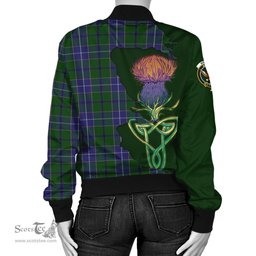 Scottish Wishart Hunting Tartan Family Crest with Thistle and Scotland Map Tartan Plaid Bomber Jacket Scottish Plaid Tartan Plaid - ScotsTee - scotstee.com