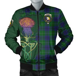 Scottish Oliphant Tartan Family Crest with Thistle and Scotland Map Tartan Plaid Bomber Jacket Scottish Plaid Tartan Plaid - ScotsTee - scotstee.com