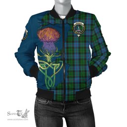 Scottish Morrison Society Tartan Family Crest with Thistle and Scotland Map Tartan Plaid Bomber Jacket Scottish Plaid Tartan Plaid - ScotsTee - scotstee.com