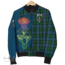 Scottish Morrison Society Tartan Family Crest with Thistle and Scotland Map Tartan Plaid Bomber Jacket Scottish Plaid Tartan Plaid - ScotsTee - scotstee.com