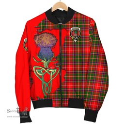 Scottish Somerville Modern Tartan Family Crest with Thistle and Scotland Map Tartan Plaid Bomber Jacket Scottish Plaid Tartan Plaid - ScotsTee - scotstee.com