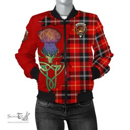 Scottish Majoribanks Tartan Family Crest with Thistle and Scotland Map Tartan Plaid Bomber Jacket Scottish Plaid Tartan Plaid - ScotsTee - scotstee.com
