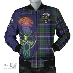 Scottish MacRae Hunting Modern Tartan Family Crest with Thistle and Scotland Map Tartan Plaid Bomber Jacket Scottish Plaid Tartan Plaid - ScotsTee - scotstee.com