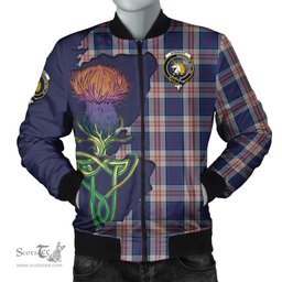 Scottish Stewart of Appin Hunting Dress Tartan Family Crest with Thistle and Scotland Map Tartan Plaid Bomber Jacket Scottish Plaid Tartan Plaid - ScotsTee - scotstee.com