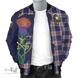 Scottish Stewart of Appin Hunting Dress Tartan Family Crest with Thistle and Scotland Map Tartan Plaid Bomber Jacket Scottish Plaid Tartan Plaid - ScotsTee - scotstee.com