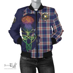 Scottish Stewart of Appin Hunting Dress Tartan Family Crest with Thistle and Scotland Map Tartan Plaid Bomber Jacket Scottish Plaid Tartan Plaid - ScotsTee - scotstee.com