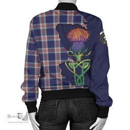 Scottish Stewart of Appin Hunting Dress Tartan Family Crest with Thistle and Scotland Map Tartan Plaid Bomber Jacket Scottish Plaid Tartan Plaid - ScotsTee - scotstee.com