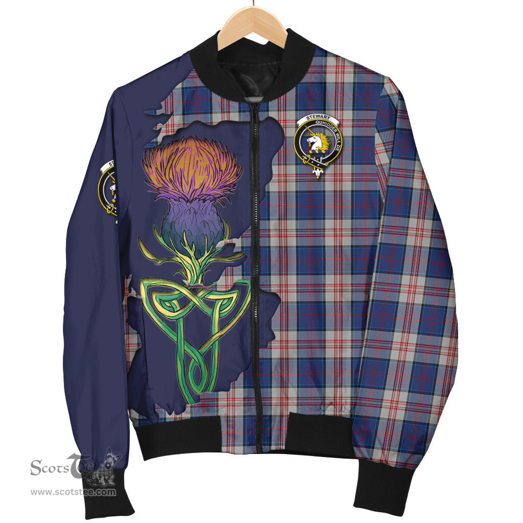Scottish Stewart of Appin Hunting Dress Tartan Family Crest with Thistle and Scotland Map Tartan Plaid Bomber Jacket Scottish Plaid Tartan Plaid - ScotsTee - scotstee.com
