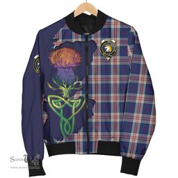Scottish Stewart of Appin Hunting Dress Tartan Family Crest with Thistle and Scotland Map Tartan Plaid Bomber Jacket Scottish Plaid Tartan Plaid - ScotsTee - scotstee.com
