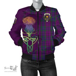 Scottish Wardlaw Tartan Family Crest with Thistle and Scotland Map Tartan Plaid Bomber Jacket Scottish Plaid Tartan Plaid - ScotsTee - scotstee.com