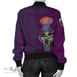 Scottish Wardlaw Tartan Family Crest with Thistle and Scotland Map Tartan Plaid Bomber Jacket Scottish Plaid Tartan Plaid - ScotsTee - scotstee.com