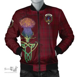 Scottish Stirling of Keir Tartan Family Crest with Thistle and Scotland Map Tartan Plaid Bomber Jacket Scottish Plaid Tartan Plaid - ScotsTee - scotstee.com