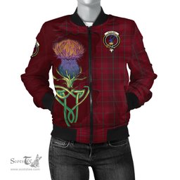 Scottish Stirling of Keir Tartan Family Crest with Thistle and Scotland Map Tartan Plaid Bomber Jacket Scottish Plaid Tartan Plaid - ScotsTee - scotstee.com