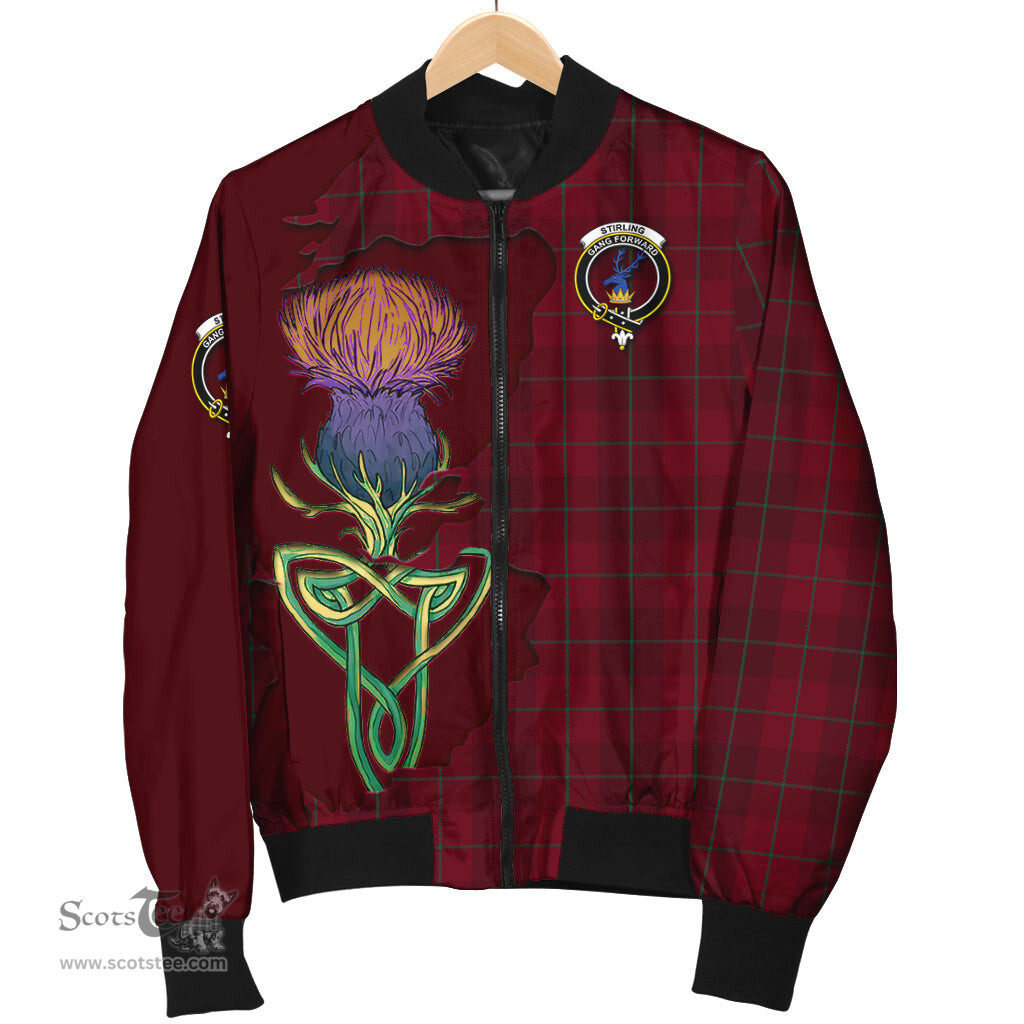 Scottish Stirling of Keir Tartan Family Crest with Thistle and Scotland Map Tartan Plaid Bomber Jacket Scottish Plaid Tartan Plaid - ScotsTee - scotstee.com