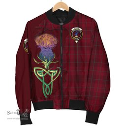 Scottish Stirling of Keir Tartan Family Crest with Thistle and Scotland Map Tartan Plaid Bomber Jacket Scottish Plaid Tartan Plaid - ScotsTee - scotstee.com