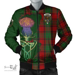 Scottish MacPhail Tartan Family Crest with Thistle and Scotland Map Tartan Plaid Bomber Jacket Scottish Plaid Tartan Plaid - ScotsTee - scotstee.com