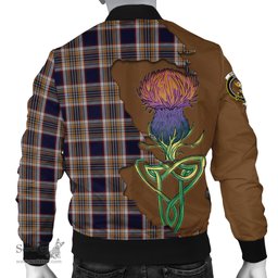 Scottish Stewart Navy Tartan Family Crest with Thistle and Scotland Map Tartan Plaid Bomber Jacket Scottish Plaid Tartan Plaid - ScotsTee - scotstee.com