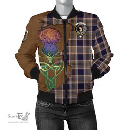 Scottish Stewart Navy Tartan Family Crest with Thistle and Scotland Map Tartan Plaid Bomber Jacket Scottish Plaid Tartan Plaid - ScotsTee - scotstee.com