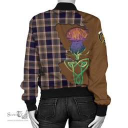 Scottish Stewart Navy Tartan Family Crest with Thistle and Scotland Map Tartan Plaid Bomber Jacket Scottish Plaid Tartan Plaid - ScotsTee - scotstee.com