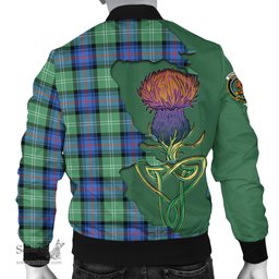 Scottish Sutherland Ancient Tartan Family Crest with Thistle and Scotland Map Tartan Plaid Bomber Jacket Scottish Plaid Tartan Plaid - ScotsTee - scotstee.com