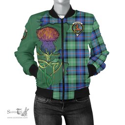 Scottish Sutherland Ancient Tartan Family Crest with Thistle and Scotland Map Tartan Plaid Bomber Jacket Scottish Plaid Tartan Plaid - ScotsTee - scotstee.com