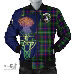 Scottish Malcolm Tartan Family Crest with Thistle and Scotland Map Tartan Plaid Bomber Jacket Scottish Plaid Tartan Plaid - ScotsTee - scotstee.com