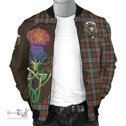 Scottish Murray of Atholl Weathered Tartan Family Crest with Thistle and Scotland Map Tartan Plaid Bomber Jacket Scottish Plaid Tartan Plaid - ScotsTee - scotstee.com