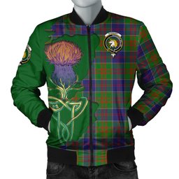 Scottish Stewart of Appin Hunting Modern Tartan Family Crest with Thistle and Scotland Map Tartan Plaid Bomber Jacket Scottish Plaid Tartan Plaid - ScotsTee - scotstee.com