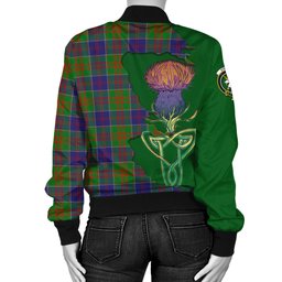 Scottish Stewart of Appin Hunting Modern Tartan Family Crest with Thistle and Scotland Map Tartan Plaid Bomber Jacket Scottish Plaid Tartan Plaid - ScotsTee - scotstee.com