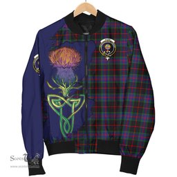 Scottish Nairn Tartan Family Crest with Thistle and Scotland Map Tartan Plaid Bomber Jacket Scottish Plaid Tartan Plaid - ScotsTee - scotstee.com
