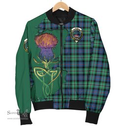 Scottish Rose Hunting Ancient Tartan Family Crest with Thistle and Scotland Map Tartan Plaid Bomber Jacket Scottish Plaid Tartan Plaid - ScotsTee - scotstee.com