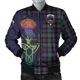 Scottish Rose Hunting Modern Tartan Family Crest with Thistle and Scotland Map Tartan Plaid Bomber Jacket Scottish Plaid Tartan Plaid - ScotsTee - scotstee.com