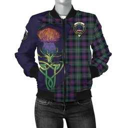 Scottish Rose Hunting Modern Tartan Family Crest with Thistle and Scotland Map Tartan Plaid Bomber Jacket Scottish Plaid Tartan Plaid - ScotsTee - scotstee.com
