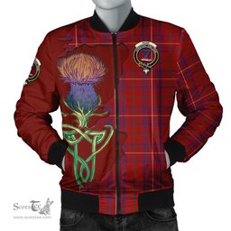 Scottish Rose Tartan Family Crest with Thistle and Scotland Map Tartan Plaid Bomber Jacket Scottish Plaid Tartan Plaid - ScotsTee - scotstee.com